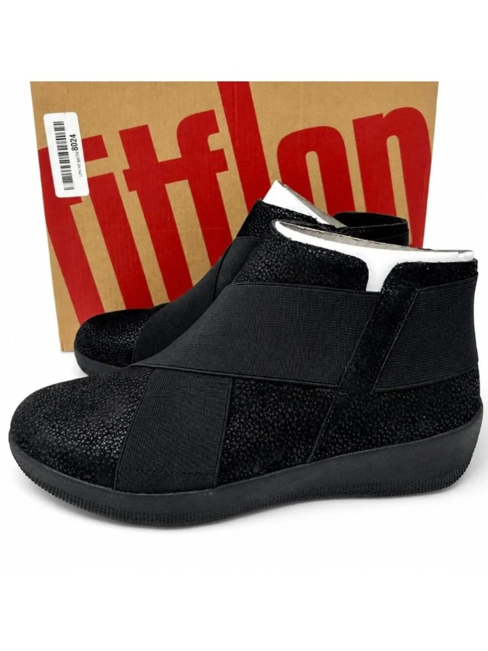 FitFlop Superflex Supportive Black Pebbled Leather Ankle Boots Womens 7 EU 38
